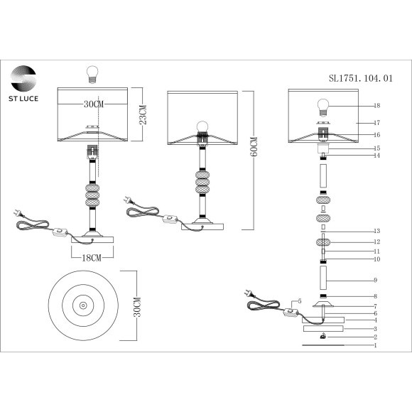 SL1751.104.01 Прикроватная лампа ST-Luce Никель/Белый E27 1*60W ENITA