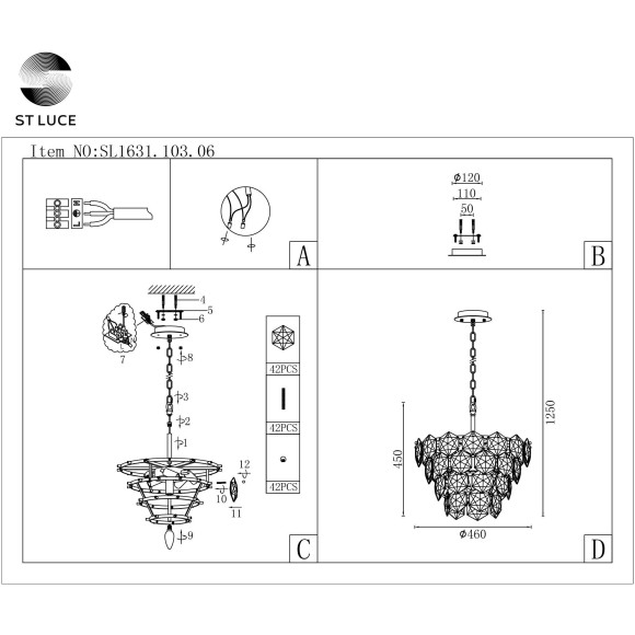 SL1631.103.06 Люстра подвесная ST-Luce Хром/Прозрачный E14 6*40W VITERBO