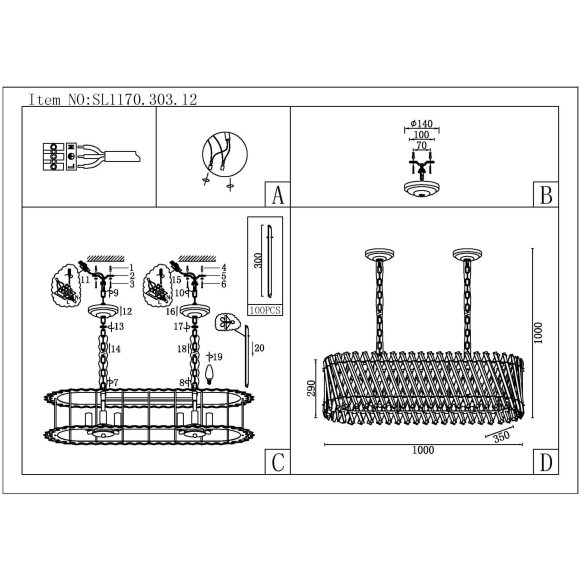 SL1170.303.12 Светильник подвесной ST-Luce Латунь/Прозрачный E14 12*40W FABIO