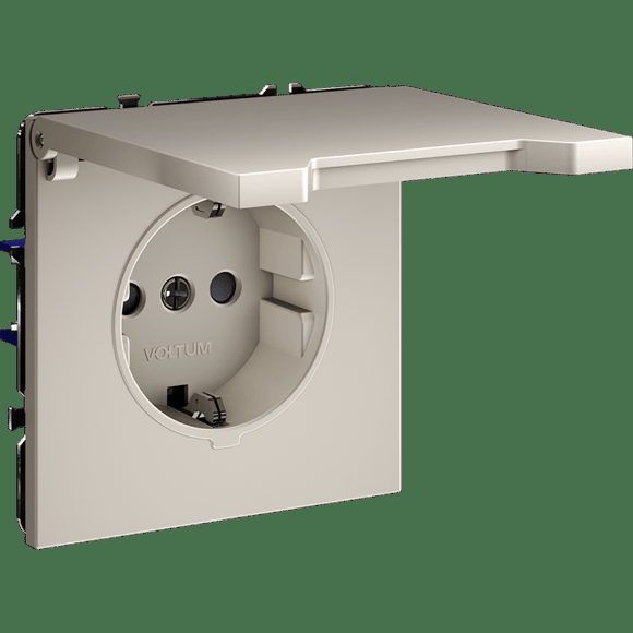 Розетка встраиваемая VOLTUM S70 с заземлением, защитными шторками и крышкой 16А, (кашемир)
