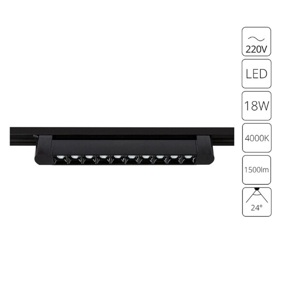 Однофазный двужильный светодиодный трековый светильник Arte Lamp A4575PL-1BK FLASH 4000К 1500Лм CRI90+ 24° 18Вт