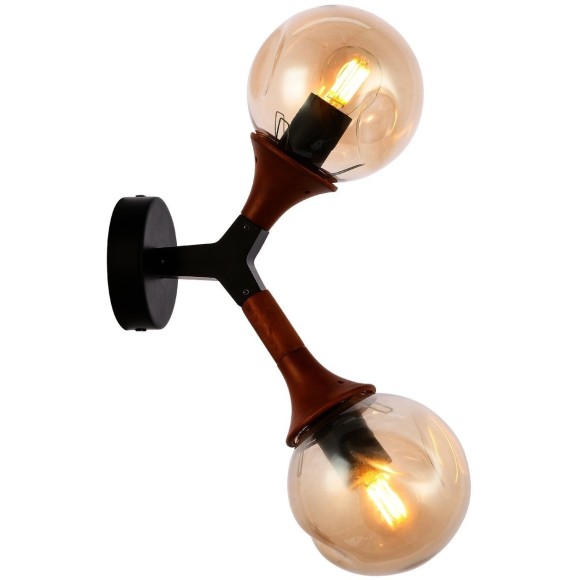 SLE109401-01 Светильник настенный Черный, Темное дерево/Прозрачный, Янтарный E27 2*60W RAQUEL