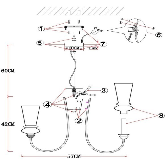 SLE112403-05 Светильник подвесной Черный/Прозрачный E14 5*40W RAMMO