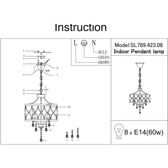 SL789.423.08 Люстра подвесная ST-Luce Темный кофе, Золото/Темный кофе, Золото, Прозрачный E14 8*60W GRASSО