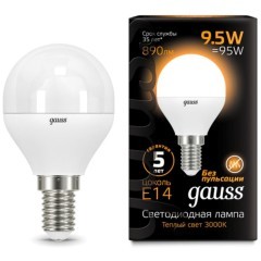 105101110 Лампа Gauss LED Шар E14 9.5W 890lm 3000K 1/10/50 105101110 Лампа Gauss LED Шар E14 9.5W 890lm 3000K 1/10/50