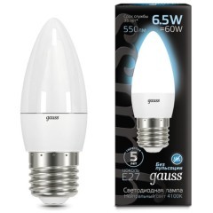 103102207 Лампа Gauss LED Свеча E27 6.5W 550lm 4100К 1/10/50 103102207 Лампа Gauss LED Свеча E27 6.5W 550lm 4100К 1/10/50