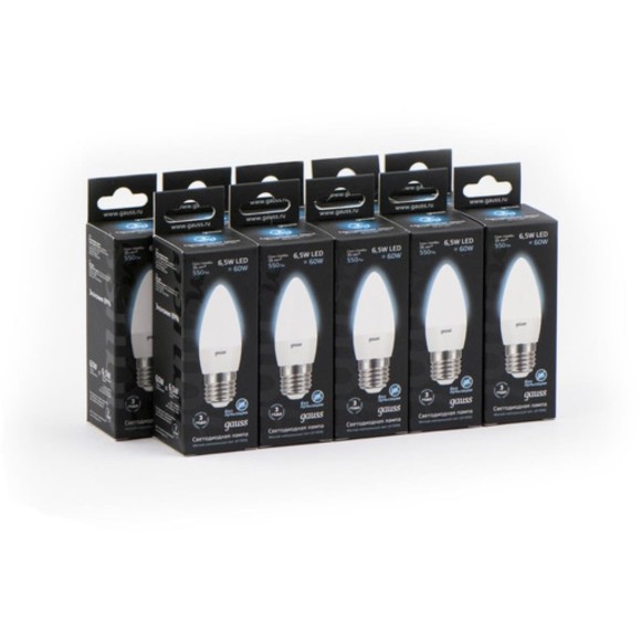 103102207 Лампа Gauss LED Свеча E27 6.5W 550lm 4100К 1/10/50