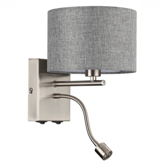 8251/2W MODERNI LN25 000 никель/серый, металл/текстиль бра Е14 40W + LED 3W 4000K 220V NIKKI 8251/2W MODERNI LN25 000 никель/серый, металл/текстиль бра Е14 40W + LED 3W 4000K 220V NIKKI