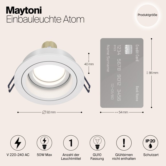 Встраиваемый светильник Maytoni DL025-2-01W Atom под лампу 1xGU10 50W Встраиваемый светильник Maytoni DL025-2-01W Atom под лампу 1xGU10 50W