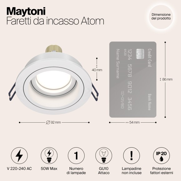 Встраиваемый светильник Maytoni DL025-2-01W Atom под лампу 1xGU10 50W Встраиваемый светильник Maytoni DL025-2-01W Atom под лампу 1xGU10 50W