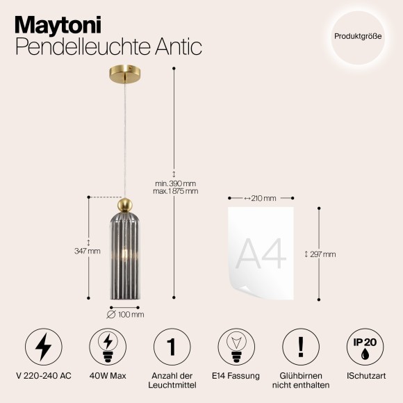 Подвесной светильник с 1 плафоном Maytoni MOD302PL-01GR Antic под лампу 1xE14 40W Подвесной светильник с 1 плафоном Maytoni MOD302PL-01GR Antic под лампу 1xE14 40W