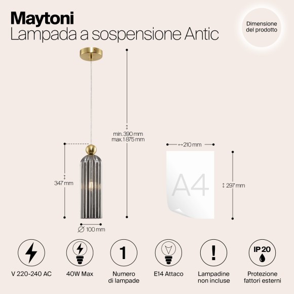 Подвесной светильник с 1 плафоном Maytoni MOD302PL-01GR Antic под лампу 1xE14 40W Подвесной светильник с 1 плафоном Maytoni MOD302PL-01GR Antic под лампу 1xE14 40W