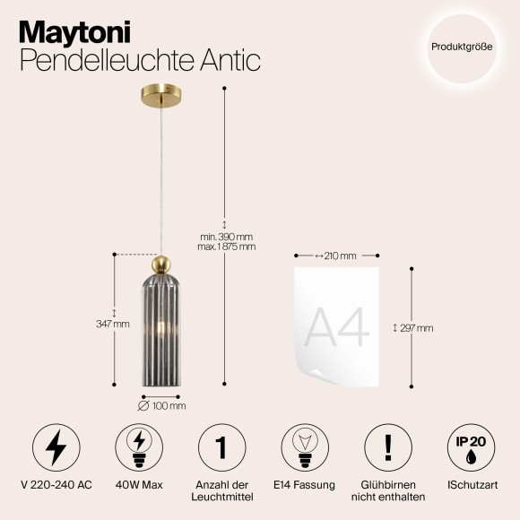 Подвесной светильник с 1 плафоном Maytoni MOD302PL-01GR Antic под лампу 1xE14 40W Подвесной светильник с 1 плафоном Maytoni MOD302PL-01GR Antic под лампу 1xE14 40W