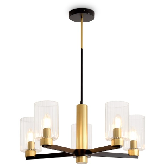Люстра потолочная, прозрачные стеклянные плафоны, черно-латунное основание E14 5шт Freya Ombre FR2051CL-05BBS