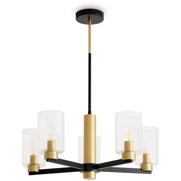 Люстра потолочная, прозрачные стеклянные плафоны, черно-латунное основание E14 5шт Freya Ombre FR2051CL-05BBS