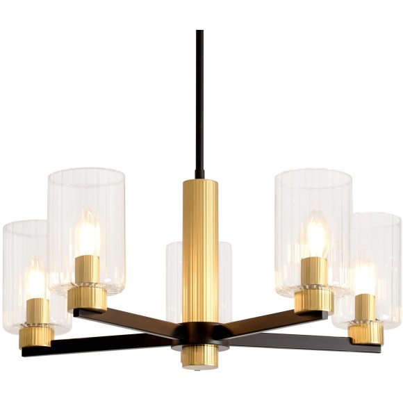 Люстра потолочная, прозрачные стеклянные плафоны, черно-латунное основание E14 5шт Freya Ombre FR2051CL-05BBS