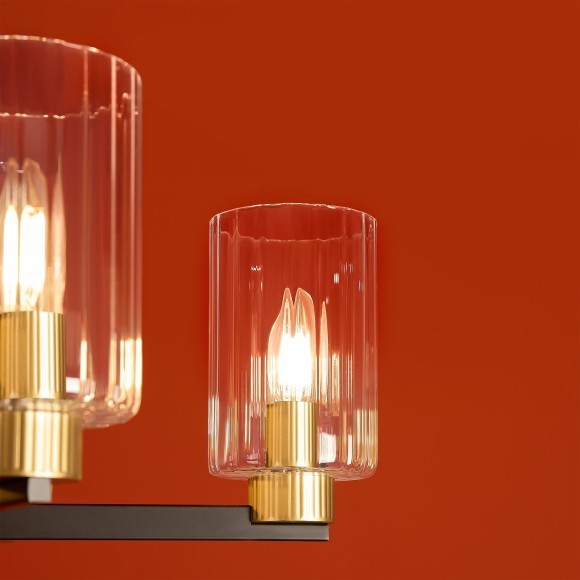 Люстра потолочная, прозрачные стеклянные плафоны, черно-латунное основание E14 5шт Freya Ombre FR2051CL-05BBS