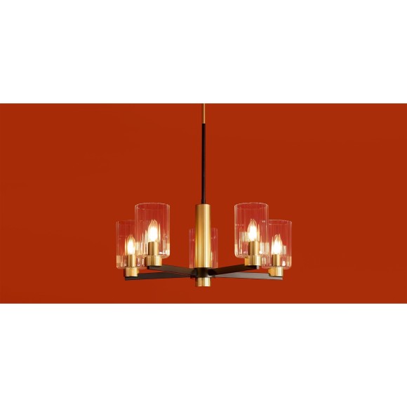 Люстра потолочная, прозрачные стеклянные плафоны, черно-латунное основание E14 5шт Freya Ombre FR2051CL-05BBS