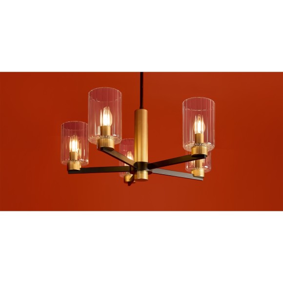 Люстра потолочная, прозрачные стеклянные плафоны, черно-латунное основание E14 5шт Freya Ombre FR2051CL-05BBS