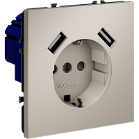 Розетка встраиваемая VOLTUM S70 с заземлением и защитными шторками, 16А, с USB, A+A, (кашемир)