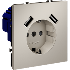 Розетка встраиваемая VOLTUM S70 с заземлением и защитными шторками, 16А, с USB, A+A, (кашемир)