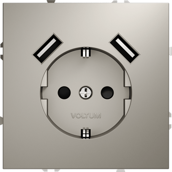 Розетка встраиваемая VOLTUM S70 с заземлением и защитными шторками, 16А, с USB, A+A, (кашемир)