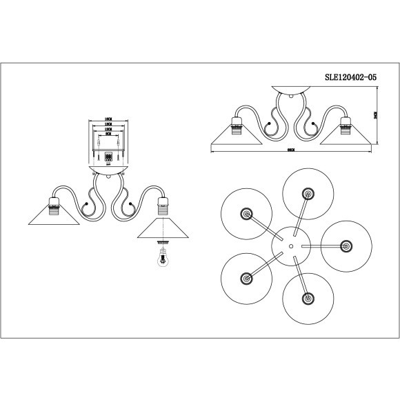 SLE120402-05 Светильник потолочный Темно-коричневый/Черный E27 5*60W CIOLLA SLE120402-05 Светильник потолочный Темно-коричневый/Черный E27 5*60W CIOLLA