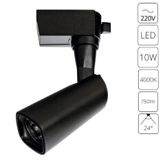 Однофазный двужильный светодиодный трековый светильник Arte Lamp A4561PL-1BK BARUT 4000К 750Лм CRI85+ 24° 10Вт