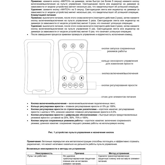 Maytoni RM01-DIM 01102 Пульт RF 2,4ГГц для монохромной (одноцветной) светодиодной ленты, 1 зона, только диммирование и включение-выключение