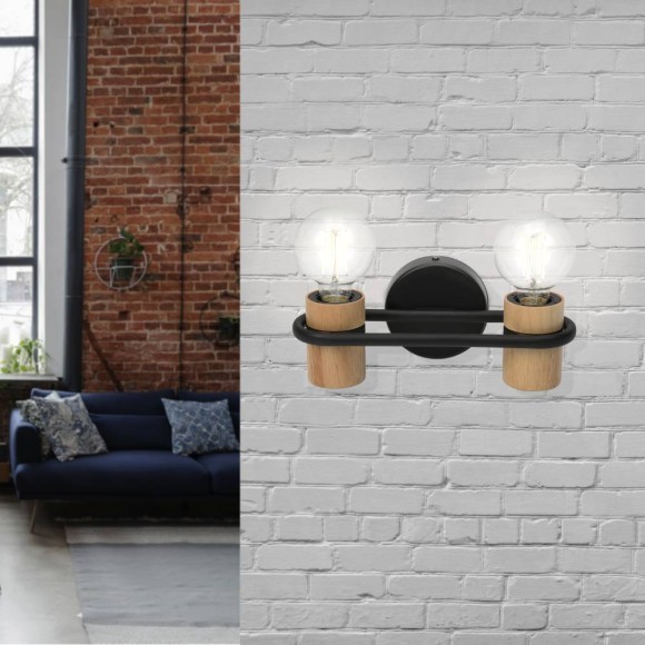 43542 Бра CHIEVELEY, 2Х40W, E27, L285, H90, A115 сталь/дерево, черный/коричневый