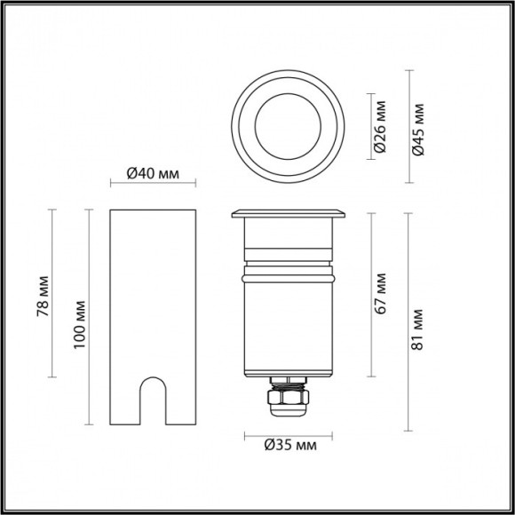 Встраиваемый грунтовый светильник IP67 LED 3W 3000K 12V/24V Odeon Light INGRO (нужен драйвер 357781/357782) 6660/1GL3