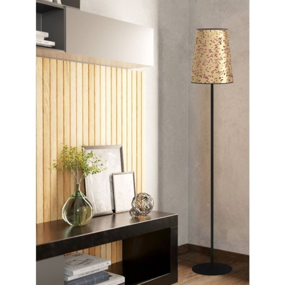 390295 Торшер с ножным выключателем CASTUERA, 1X25W (E27), H1725, сталь, черный / бумага с розовыми 390295 Торшер с ножным выключателем CASTUERA, 1X25W (E27), H1725, сталь, черный / бумага с розовыми