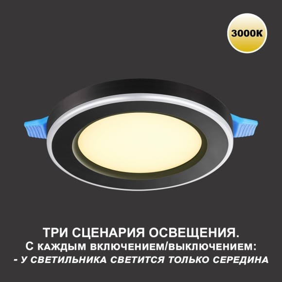 Светильник встраиваемый светодиодный (три сценария работы) IP20 LED 3000К 18W+6W 1680Лм SPAN 359023