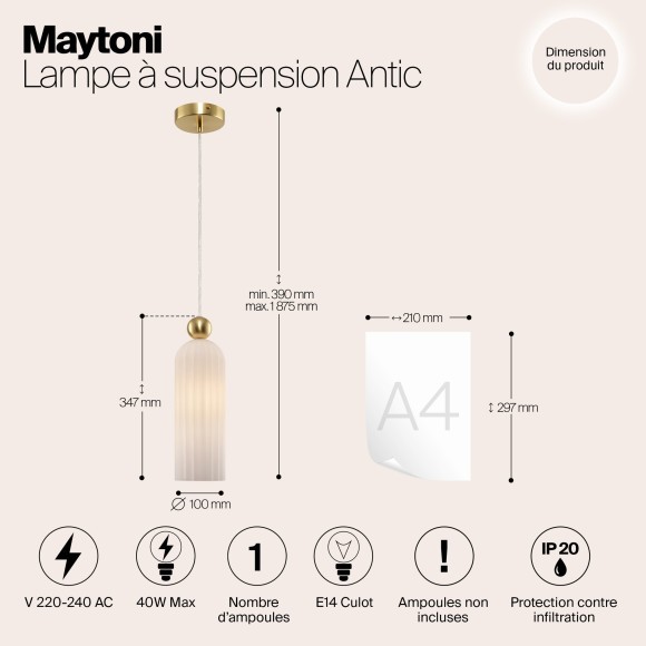 Подвесной светильник с 1 плафоном Maytoni MOD302PL-01W Antic под лампу 1xE14 40W
