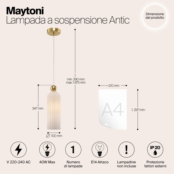 Подвесной светильник с 1 плафоном Maytoni MOD302PL-01W Antic под лампу 1xE14 40W