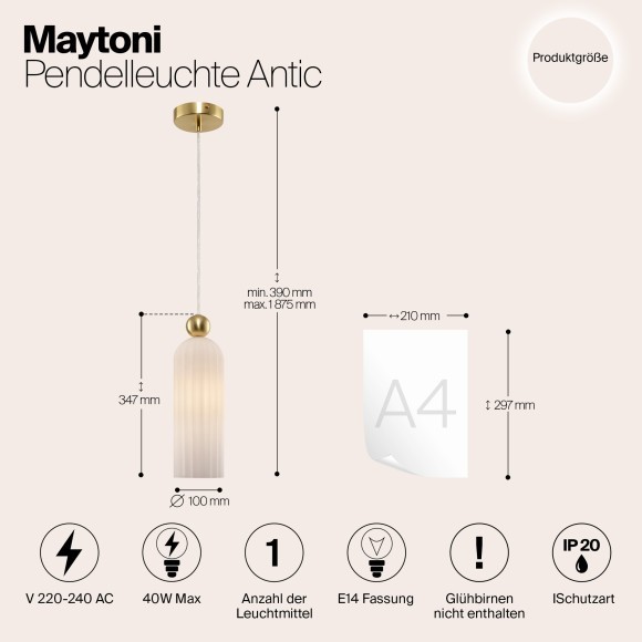 Подвесной светильник с 1 плафоном Maytoni MOD302PL-01W Antic под лампу 1xE14 40W