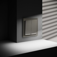 VLS020404 Проходной выключатель (переключатель) двухклавишный с подсветкой встраиваемый шелкового цвета 10А (2200 Ватт) VOLTUM S70 (шелк)