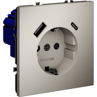Розетка встраиваемая VOLTUM S70 с заземлением и защитными шторками, 16А, с USB, A+С, (кашемир)