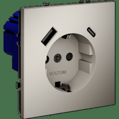 Розетка встраиваемая VOLTUM S70 с заземлением и защитными шторками, 16А, с USB, A+С, (кашемир)
