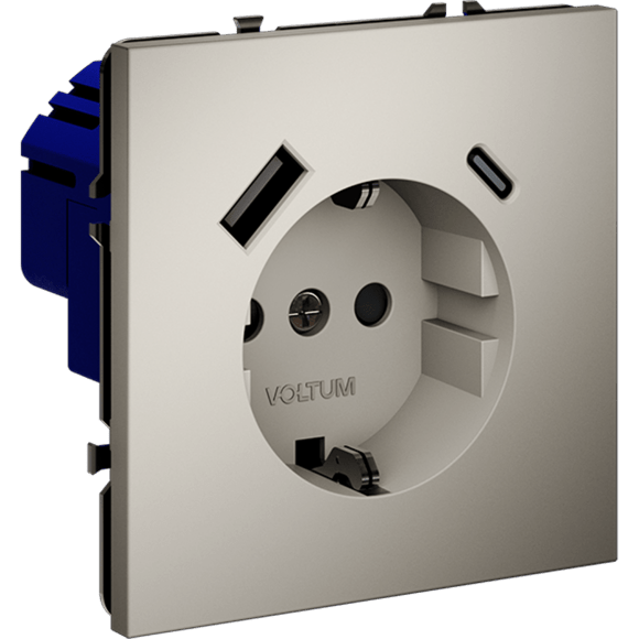 Розетка встраиваемая VOLTUM S70 с заземлением и защитными шторками, 16А, с USB, A+С, (кашемир)