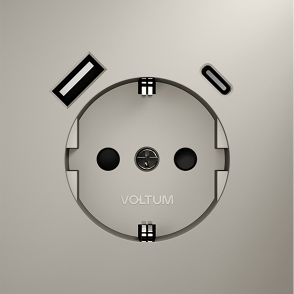 Розетка встраиваемая VOLTUM S70 с заземлением и защитными шторками, 16А, с USB, A+С, (кашемир)