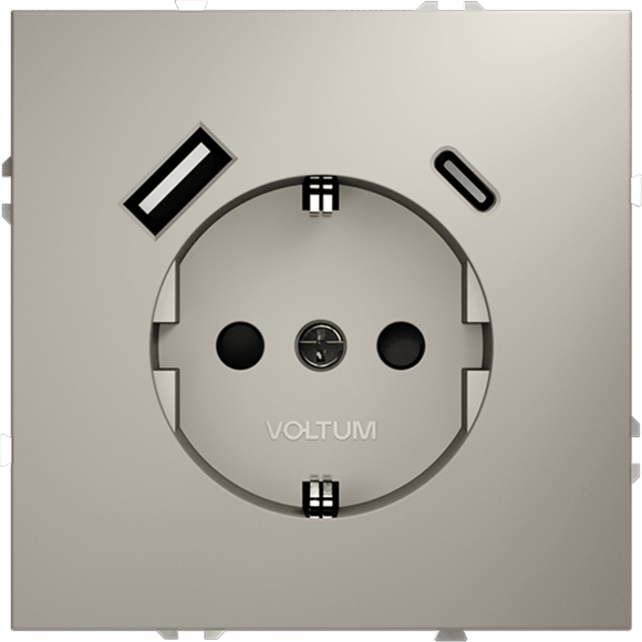 Розетка встраиваемая VOLTUM S70 с заземлением и защитными шторками, 16А, с USB, A+С, (кашемир)