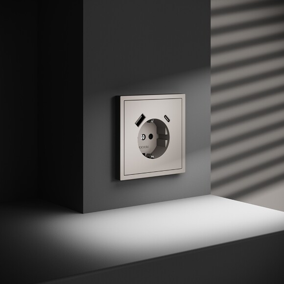 Розетка встраиваемая VOLTUM S70 с заземлением и защитными шторками, 16А, с USB, A+С, (кашемир)