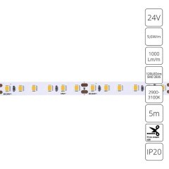 A2412008-01-3K Светодиодная лента 24В 9,6Вт/м 1000Лм/м 3000К CRI 90+ 8мм SMD2835 120шт/м 5м IP20 A2412008-01-3K Светодиодная лента 24В 9,6Вт/м 1000Лм/м 3000К CRI 90+ 8мм SMD2835 120шт/м 5м IP20
