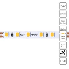 A2412005-01-3K Светодиодная лента 24В 9,6Вт/м 1000Лм/м 3000К CRI 90+ 5мм SMD2835 120шт/м 5м IP20