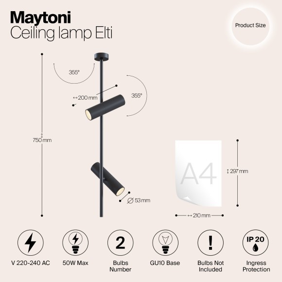 Накладной потолочный светильник Maytoni C021CL-02B Elti под лампы 2xGU10 50W