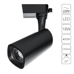 Однофазный двужильный светодиодный трековый светильник Arte Lamp A4562PL-1BK BARUT 4000К 1350Лм CRI85+ 24° 18Вт Однофазный двужильный светодиодный трековый светильник Arte Lamp A4562PL-1BK BARUT 4000К 1350Лм CRI85+ 24° 18Вт