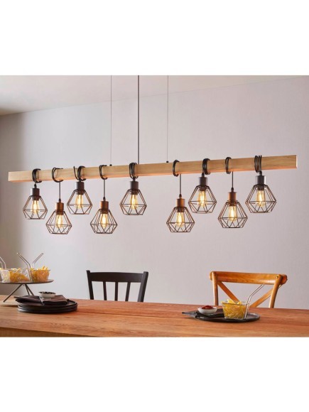 43134 TOWNSHEND 5 Подвесной светильник с 9 лампами E27, 540Вт, винтажный, сталь, дерево, черный, коричневый