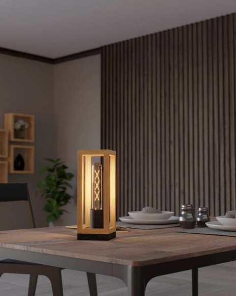 43746 Настольная лампа NAFFERTON, 1х40W, E27, L100, B100, H280, сталь, черный/дерево, коричневый 43746 Настольная лампа NAFFERTON, 1х40W, E27, L100, B100, H280, сталь, черный/дерево, коричневый