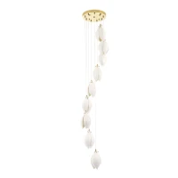 FLOWERS SP9 1780/209 Crystal Lux Золотой подвесной каскадный светильник с белыми керамическими плафонами, 9 x G9 до 40 Вт, Ø300 мм, H max 3000 мм, IP20, 220 В